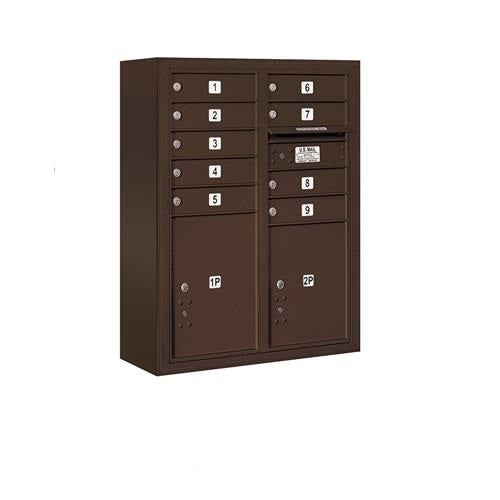 Mailboxes 3810D-09ZFP Salsbury 10 Door High Surface Mounted 4C Horizontal Mailbox with 9 Doors and 2 Parcel Lockers in Bronze with Private Zccess