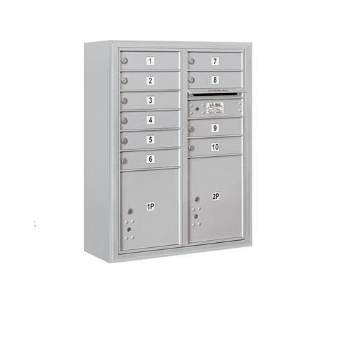 Mailboxes 3810D-10AFP Salsbury 10 Door High Surface Mounted 4C Horizontal Mailbox with 10 Doors and 2 Parcel Lockers in Aluminum with Private Access