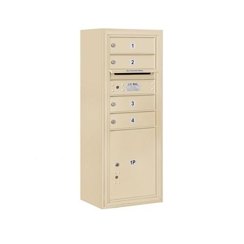 Mailboxes 3810S-04SFP Salsbury 10 Door High Surface Mounted 4C Horizontal Mailbox with 4 Doors and 1 Parcel Locker in Sandstone with Private Sccess