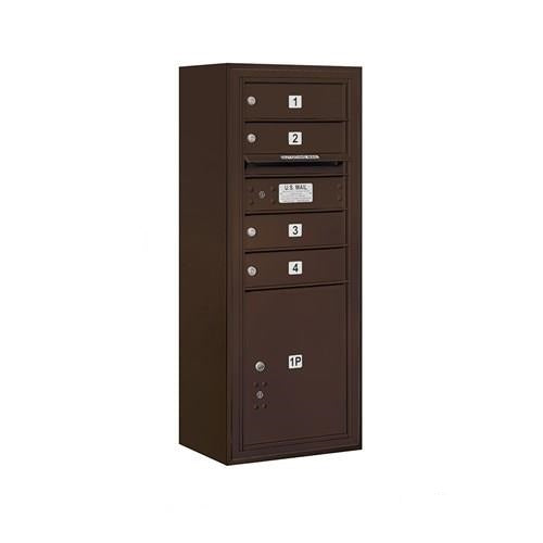 Mailboxes 3810S-04ZFP Salsbury 10 Door High Surface Mounted 4C Horizontal Mailbox with 4 Doors and 1 Parcel Locker in Bronze with Private Zccess