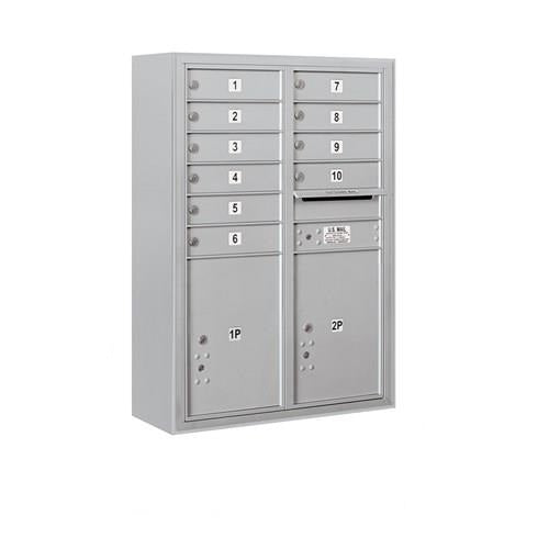 Mailboxes 3811D-10AFP Salsbury 11 Door High Surface Mounted 4C Horizontal Mailbox with 10 Doors and 2 Parcel Lockers in Aluminum with Private Access