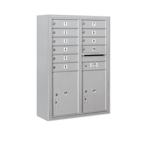 Mailboxes 3811D-10AFU Salsbury 11 Door High Surface Mounted 4C Horizontal Mailbox with 10 Doors and 2 Parcel Lockers in Aluminum with USPS Access