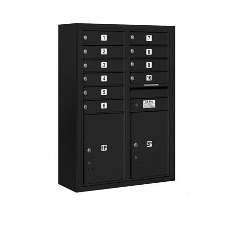 Mailboxes 3811D-10BFP Salsbury 11 Door High Surface Mounted 4C Horizontal Mailbox with 10 Doors and 2 Parcel Lockers in Black with Private Bccess