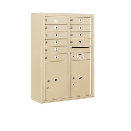 Mailboxes 3811D-10SFP Salsbury 11 Door High Surface Mounted 4C Horizontal Mailbox with 10 Doors and 2 Parcel Lockers in Sandstone with Private Sccess