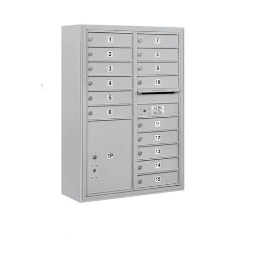 Mailboxes 3811D-15AFP Salsbury 11 Door High Surface Mounted 4C Horizontal Mailbox with 15 Doors and 1 Parcel Locker in Aluminum with Private Access