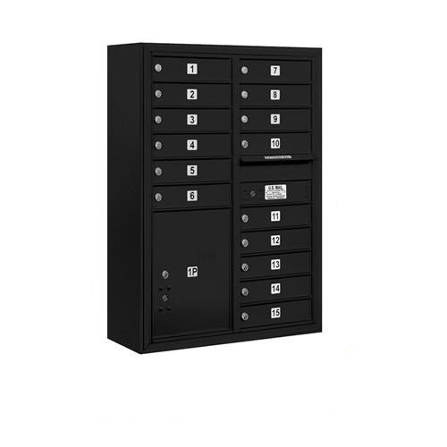 Mailboxes 3811D-15BFP Salsbury 11 Door High Surface Mounted 4C Horizontal Mailbox with 15 Doors and 1 Parcel Locker in Black with Private Bccess