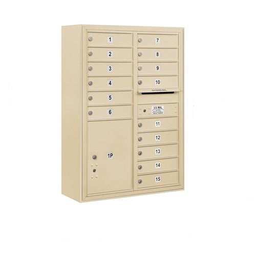 Mailboxes 3811D-15SFP Salsbury 11 Door High Surface Mounted 4C Horizontal Mailbox with 15 Doors and 1 Parcel Locker in Sandstone with Private Sccess