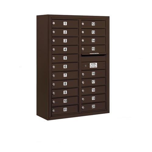 Mailboxes 3811D-20ZFP Salsbury 11 Door High Surface Mounted 4C Horizontal Mailbox with 20 Doors in Bronze with Private Zccess