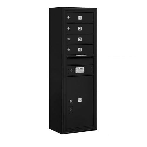 Mailboxes 3811S-04BFP Salsbury 11 Door High Surface Mounted 4C Horizontal Mailbox with 4 Doors and 1 Parcel Locker in Black with Private Bccess