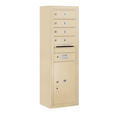 Mailboxes 3811S-04SFU Salsbury 11 Door High Surface Mounted 4C Horizontal Mailbox with 4 Doors and 1 Parcel Locker in Sandstone with USPS Sccess