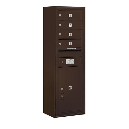 Mailboxes 3811S-04ZFP Salsbury 11 Door High Surface Mounted 4C Horizontal Mailbox with 4 Doors and 1 Parcel Locker in Bronze with Private Zccess