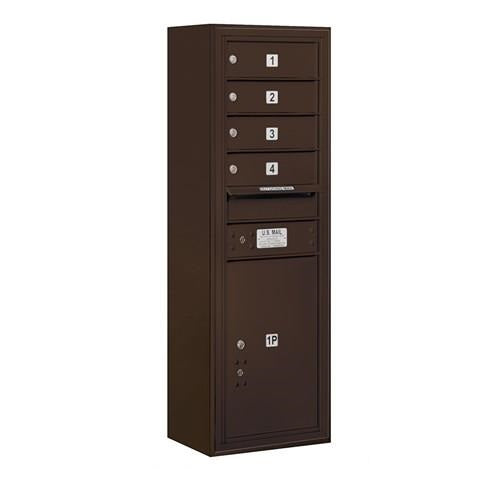 Mailboxes 3811S-04ZFU Salsbury 11 Door High Surface Mounted 4C Horizontal Mailbox with 4 Doors and 1 Parcel Locker in Bronze with USPS Zccess