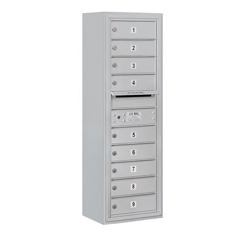 Mailboxes 3811S-09AFP Salsbury 11 Door High Surface Mounted 4C Horizontal Mailbox with 9 Doors in Aluminum with Private Access