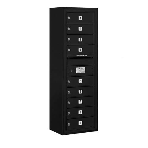 Mailboxes 3811S-09BFP Salsbury 11 Door High Surface Mounted 4C Horizontal Mailbox with 9 Doors in Black with Private Bccess