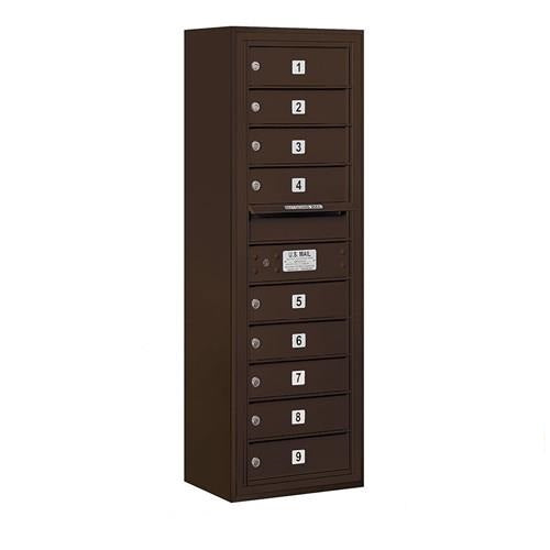 Mailboxes 3811S-09ZFP Salsbury 11 Door High Surface Mounted 4C Horizontal Mailbox with 9 Doors in Bronze with Private Zccess