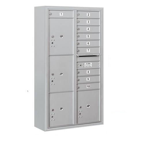 Mailboxes 3816D-10AFP Salsbury Maximum Height Surface Mounted 4C Horizontal Mailbox with 10 Doors and 4 Parcel Lockers in Aluminum with Private Access