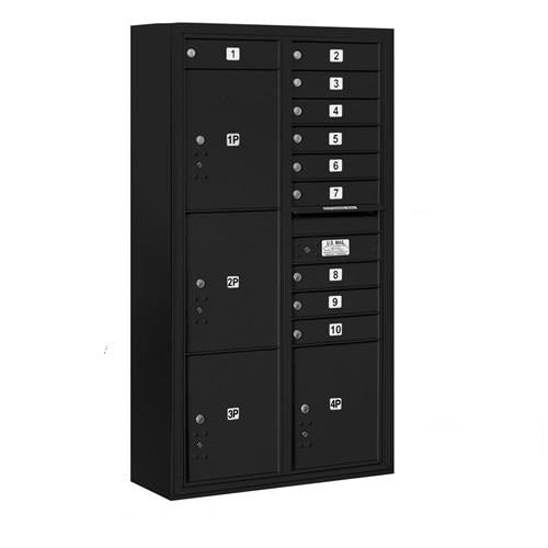 Mailboxes 3816D-10BFP Salsbury Maximum Height Surface Mounted 4C Horizontal Mailbox with 10 Doors and 4 Parcel Lockers in Black with Private Bccess