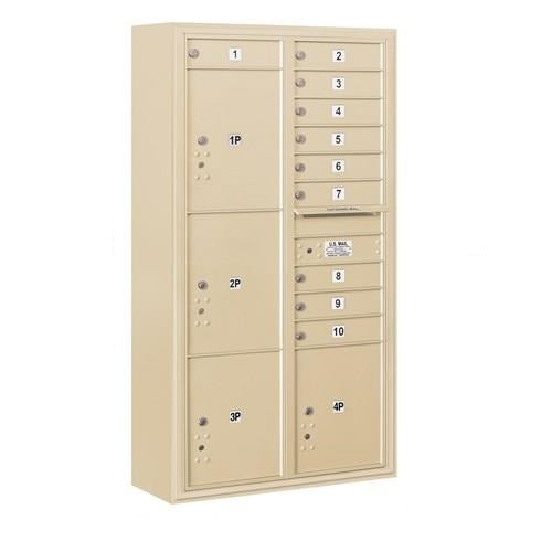 Mailboxes 3816D-10SFP Salsbury Maximum Height Surface Mounted 4C Horizontal Mailbox with 10 Doors and 4 Parcel Lockers in Sandstone with Private Sccess