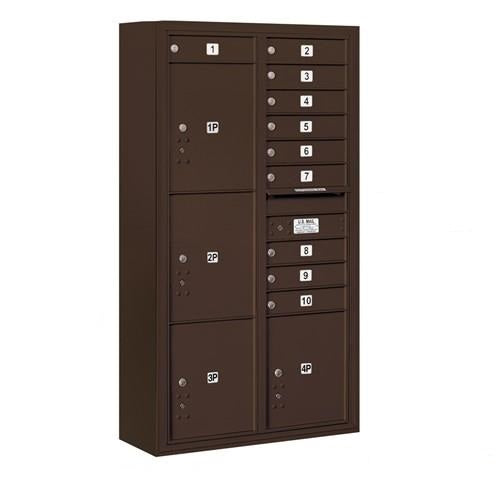 Mailboxes 3816D-10ZFP Salsbury Maximum Height Surface Mounted 4C Horizontal Mailbox with 10 Doors and 4 Parcel Lockers in Bronze with Private Zccess