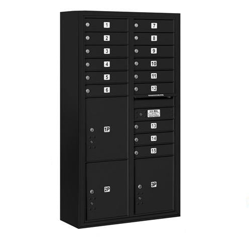 Mailboxes 3816D-15BFP Salsbury Maximum Height Surface Mounted 4C Horizontal Mailbox with 15 Doors and 3 Parcel Lockers in Black with Private Bccess