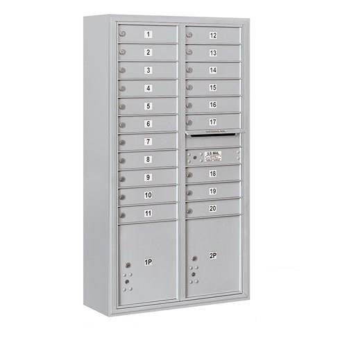 Mailboxes 3816D-20AFP Salsbury Maximum Height Surface Mounted 4C Horizontal Mailbox with 20 Doors and 2 Parcel Lockers in Aluminum with Private Access