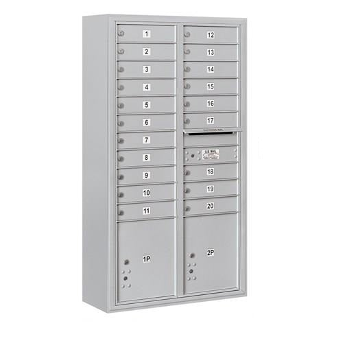 Mailboxes 3816D-20AFU Salsbury Maximum Height Surface Mounted 4C Horizontal Mailbox with 20 Doors and 2 Parcel Lockers in Aluminum with USPS Access