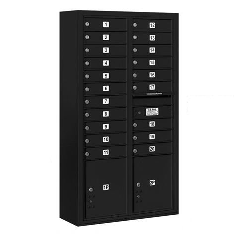 Mailboxes 3816D-20BFP Salsbury Maximum Height Surface Mounted 4C Horizontal Mailbox with 20 Doors and 2 Parcel Lockers in Black with Private Bccess