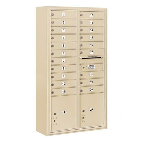 Mailboxes 3816D-20SFP Salsbury Maximum Height Surface Mounted 4C Horizontal Mailbox with 20 Doors and 2 Parcel Lockers in Sandstone with Private Sccess