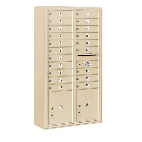 Mailboxes 3816D-20SFU Salsbury Maximum Height Surface Mounted 4C Horizontal Mailbox with 20 Doors and 2 Parcel Lockers in Sandstone with USPS Sccess