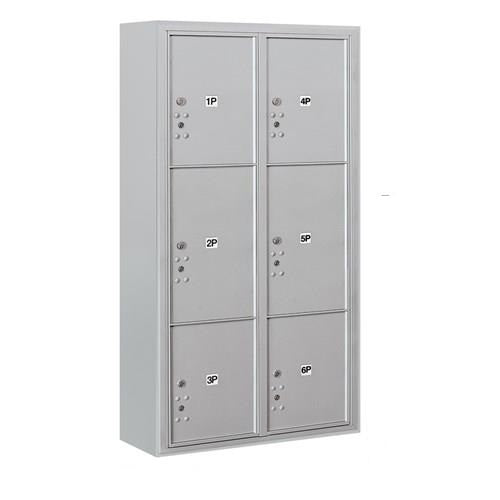 Mailboxes 3816D-6PAFP Maximum Height Surface Mounted 4C Horizontal Parcel Locker with 6 Parcel Lockers in Aluminum with Private Access