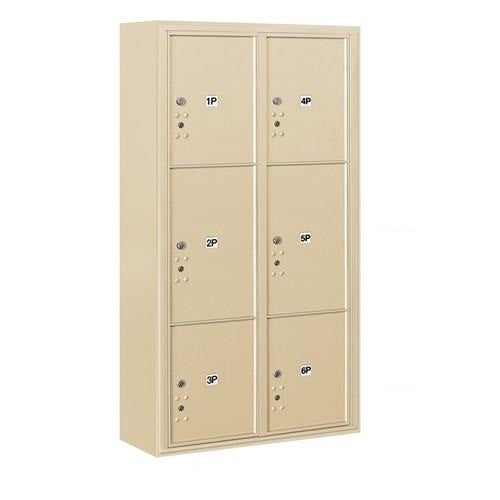 Mailboxes 3816D-6PSFP Maximum Height Surface Mounted 4C Horizontal Parcel Locker with 6 Parcel Lockers in Sandstone with Private Sccess