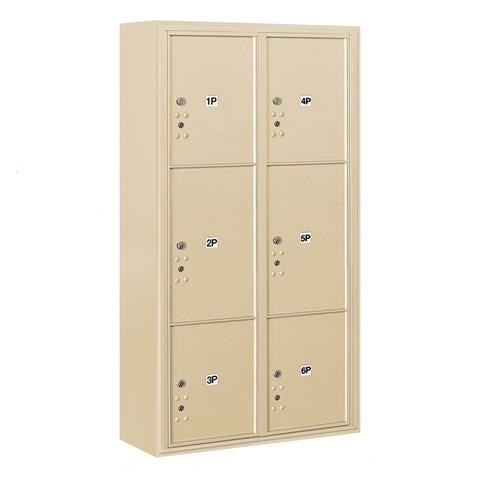 Mailboxes 3816D-6PSFU Maximum Height Surface Mounted 4C Horizontal Parcel Locker with 6 Parcel Lockers in Sandstone with USPS Sccess