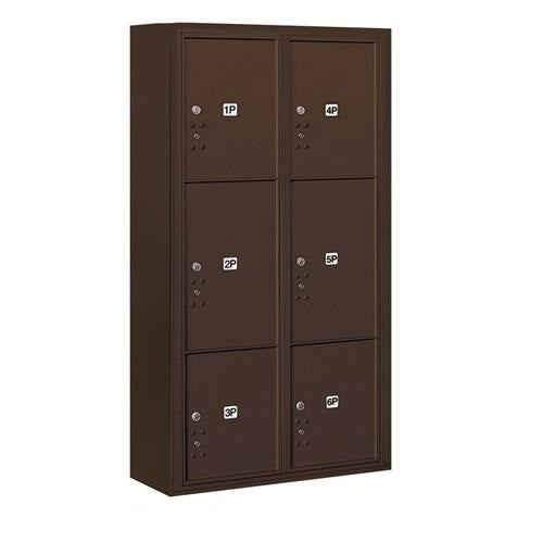 Mailboxes 3816D-6PZFP Maximum Height Surface Mounted 4C Horizontal Parcel Locker with 6 Parcel Lockers in Bronze with Private Zccess