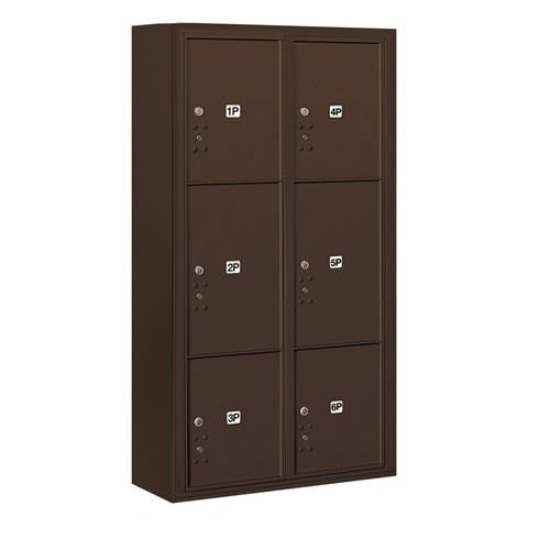 Mailboxes 3816D-6PZFU Maximum Height Surface Mounted 4C Horizontal Parcel Locker with 6 Parcel Lockers in Bronze with USPS Zccess