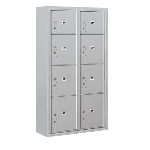 Mailboxes 3816D-8PAFU Salsbury Maximum Height Surface Mounted 4C Horizontal Parcel Locker with 8 Parcel Lockers in Aluminum with USPS Access