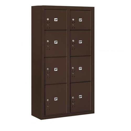 Mailboxes 3816D-8PZFP Salsbury Maximum Height Surface Mounted 4C Horizontal Parcel Locker with 8 Parcel Lockers in Bronze with Private Zccess