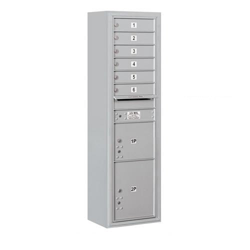 Mailboxes 3816S-06AFP Salsbury Maximum Height Surface Mounted 4C Horizontal Mailbox with 6 Doors and 2 Parcel Lockers in Aluminum with Private Access