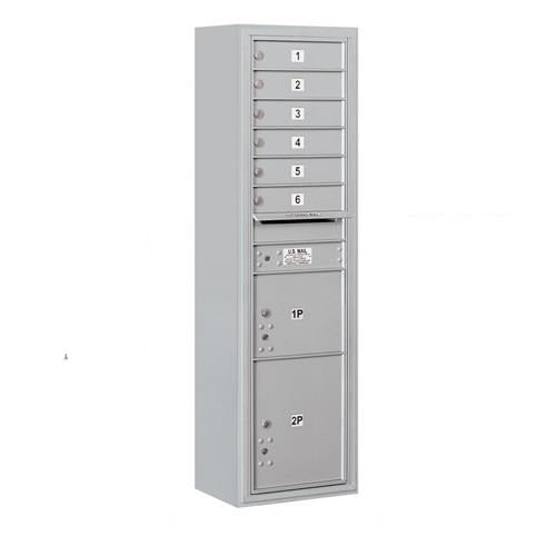 Mailboxes 3816S-06AFU Salsbury Maximum Height Surface Mounted 4C Horizontal Mailbox with 6 Doors and 2 Parcel Lockers in Aluminum with USPS Access