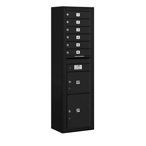 Mailboxes 3816S-06BFP Salsbury Maximum Height Surface Mounted 4C Horizontal Mailbox with 6 Doors and 2 Parcel Lockers in Black with Private Bccess