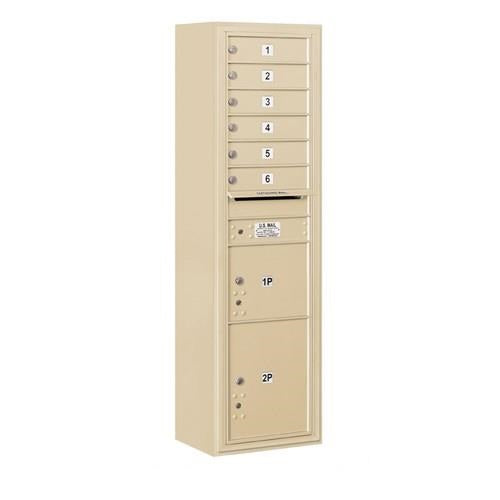 Mailboxes 3816S-06SFP Salsbury Maximum Height Surface Mounted 4C Horizontal Mailbox with 6 Doors and 2 Parcel Lockers in Sandstone with Private Sccess