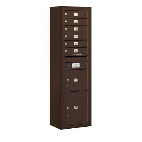 Mailboxes 3816S-06ZFP Salsbury Maximum Height Surface Mounted 4C Horizontal Mailbox with 6 Doors and 2 Parcel Lockers in Bronze with Private Zccess