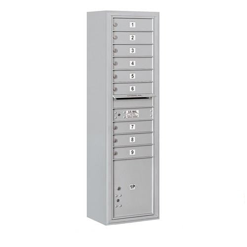 Mailboxes 3816S-09AFP Salsbury Maximum Height Surface Mounted 4C Horizontal Mailbox with 9 Doors and 1 Parcel Locker in Aluminum with Private Access