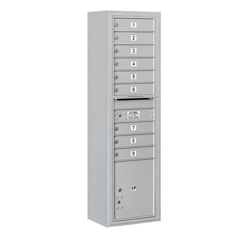 Mailboxes 3816S-09AFU Salsbury Maximum Height Surface Mounted 4C Horizontal Mailbox with 9 Doors and 1 Parcel Locker in Aluminum with USPS Access