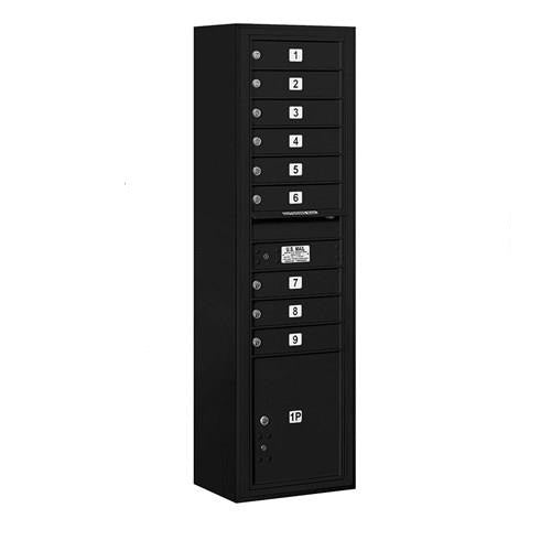 Mailboxes 3816S-09BFP Salsbury Maximum Height Surface Mounted 4C Horizontal Mailbox with 9 Doors and 1 Parcel Locker in Black with Private Bccess