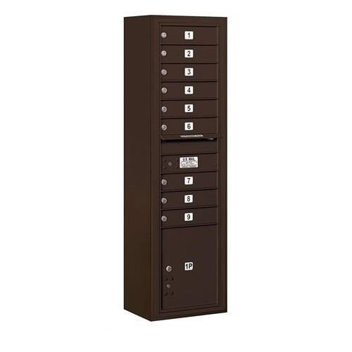 Mailboxes 3816S-09ZFP Salsbury Maximum Height Surface Mounted 4C Horizontal Mailbox with 9 Doors and 1 Parcel Locker in Bronze with Private Zccess