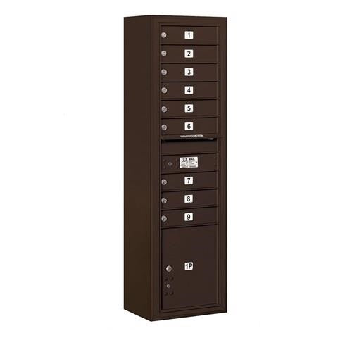 Mailboxes 3816S-09ZFU Salsbury Maximum Height Surface Mounted 4C Horizontal Mailbox with 9 Doors and 1 Parcel Locker in Bronze with USPS Zccess