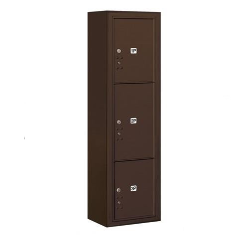 Mailboxes 3816S-3PZFP Salsbury Maximum Height Surface Mounted 4C Horizontal Parcel Locker with 3 Parcel Lockers in Bronze with Private Zccess