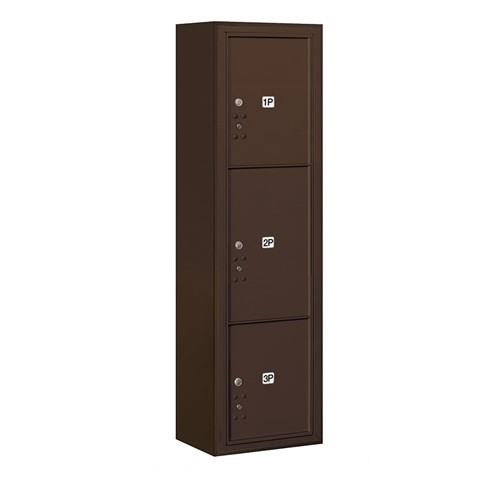 Mailboxes 3816S-3PZFU Salsbury Maximum Height Surface Mounted 4C Horizontal Parcel Locker with 3 Parcel Lockers in Bronze with USPS Zccess