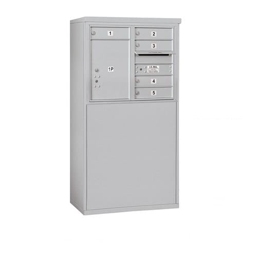 Mailboxes 3906D-05AFP Salsbury 6 Door High Free-Standing 4C Horizontal Mailbox with 5 Doors and 1 Parcel Locker in Aluminum with Private Access