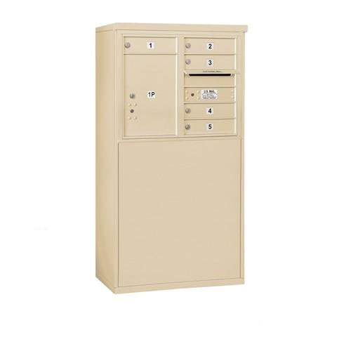 Mailboxes 3906D-05SFU Salsbury 6 Door High Free-Standing 4C Horizontal Mailbox with 5 Doors and 1 Parcel Locker in Sandstone with USPS Sccess